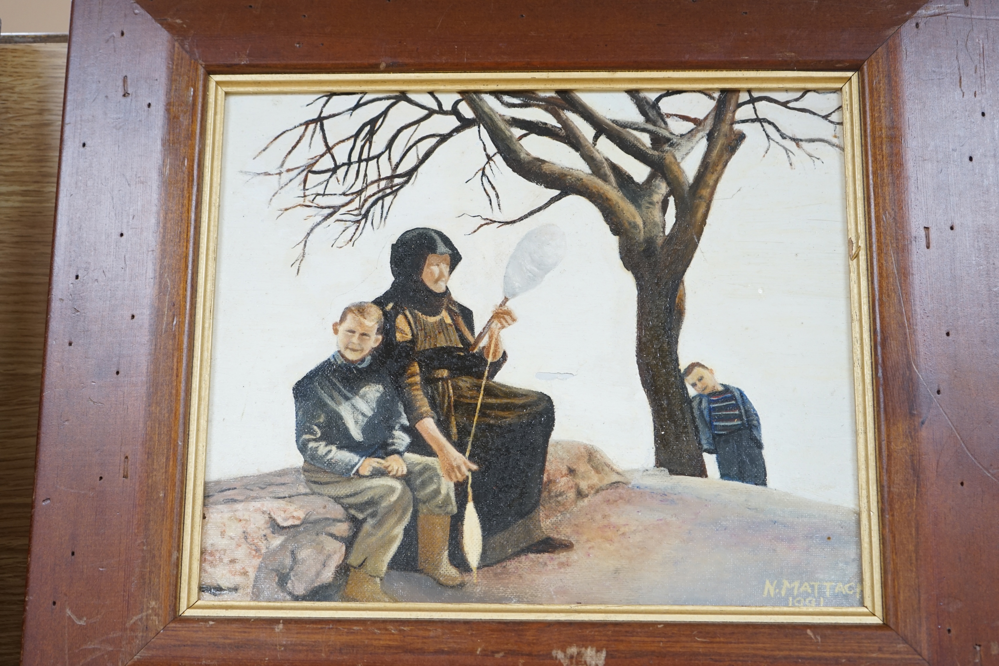 Two oils on board, Figural studies, one signed N. Mattac?, largest 23 x 28cm. Condition - fair, some paint chips